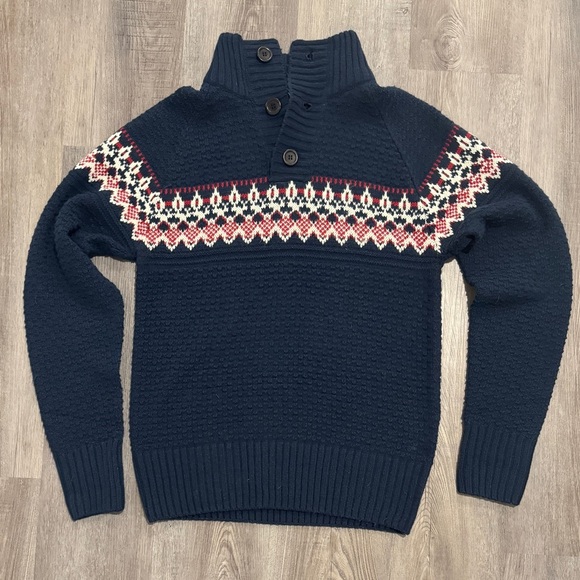 Classic New Caro Navy Sweater with Nordic Pattern - Picture 1 of 6